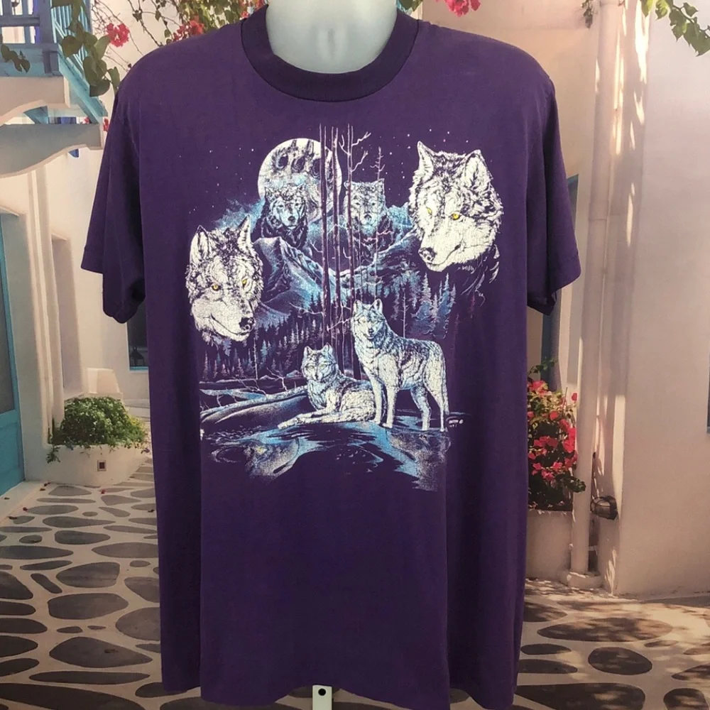 Vintage Wolf Pack Purple Graphic T- Shirt